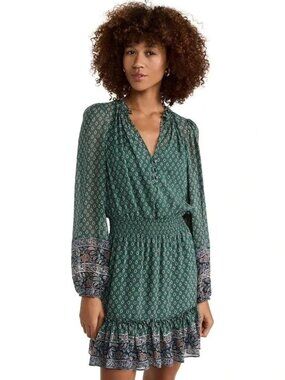 Veronica Beard Silk Destiny Dress - Seaglass green Blouson Mini Smocked Waist 4